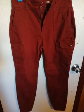 High-Rise Women or Mens Cargo Pants in Rust Red